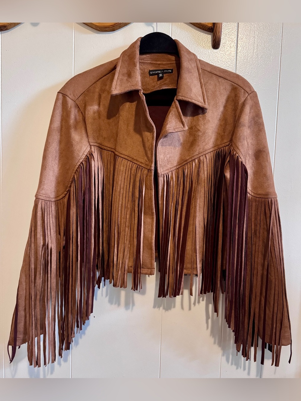Sincerely Jules Cinnamon Brown Faux Suede Suedette Fringe Jacket